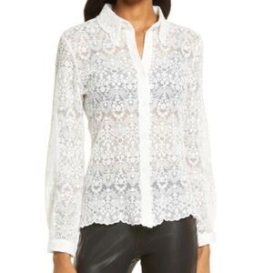 AMYLYNN Lace Long Sleeve White Button Down Collared Blouse SIZE LARGE
